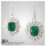 18kt Gold diamond and emerald pair of earrings, de