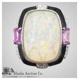 Natural opal pink sapphire and diamond ring, set i