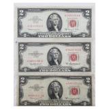 3 Red Seal $2 bills 1953 x2, 1963