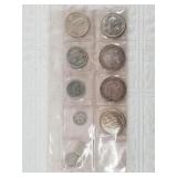 10 Silver European coins Mid Century: Belgian, and