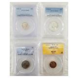 4 Variant graded US coins all mint state various g