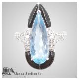 Ladies diamond and aquamarine ring size 7 1/2, bra