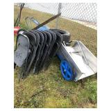 Mixed lot with a folding metal outdoor garden cart
