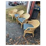 8 Bamboo caneback lounge chairs with assorted cush