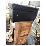 Two matched side tables and a padded ottoman fille