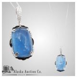 14kt White gold diamond, and aquamarine necklace,