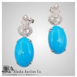 Turquoise and diamond designer earrings set in pla