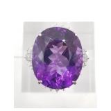 Natural amethyst and diamond ring, size 7, set in