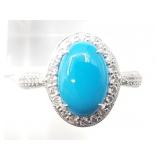 Turquoise and diamond size 7 ring, set in platinum