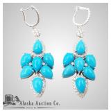 14kt Gold turquoise and diamond earrings, 16.56cts