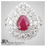 Natural Madagascar ruby and diamond ring size 7, s