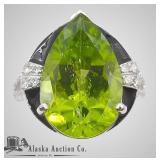 14kt White gold diamond, peridot, ring size 7, cen