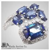 14kt White gold custom diamond and blue sapphire r