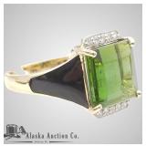 14kt Gold, diamond and tourmaline ring, size 7 des