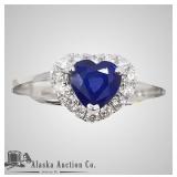 Diamond and blue sapphire ring size 7, set in plat