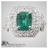 Natural emerald and diamond ring size 7,  designer