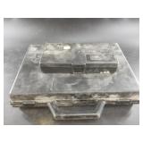 Lot with a Lansky knife sharpening set and a wood