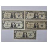 Five Assorted silver certificates