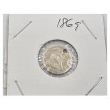 1969 S silver half dime, holed