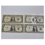 4 Silver certificates including a bar note