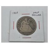 1868 Seated liberty silver half dollar