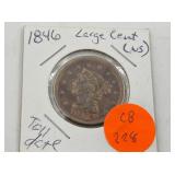 1846 US large cent, tall date variety