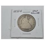 1875 S Seated Liberty silver half dollar