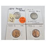 Lot with an 1877 silver seated Liberty dime, a 191