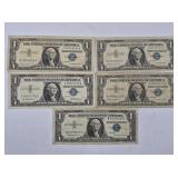 Five Assorted silver certificates