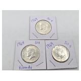 Three 1964 Kennedy silver half dollars
