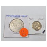 Lot of 2:  1991 Mt. Rushmore half dollar and a 196