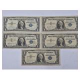 Five Assorted silver certificates