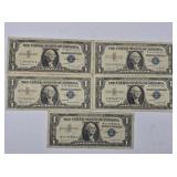 Five Assorted silver certificates