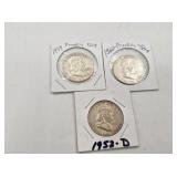 Franklin silver half dollars, 1952 D, 1959, 1960