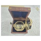 Brass compass in brass bound mahogany box, new