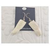 Tlingit style bone earrings on sterling silver hoo