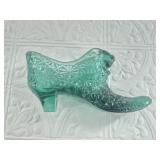 Antique Fenton Teal glass capped slipper c.1930s