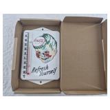 New Coca~Cola style enameled alcohol thermometer i