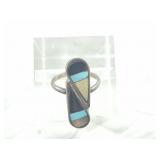 Old pawn style silver ring with turquoise, abalone