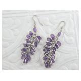 Pair of silver and amethyst cabochon earrings