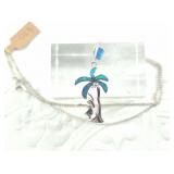 Sterling silver palm tree pendant with lab opal on
