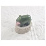 Jade bear and fish on an antler base