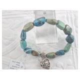Turquoise stretch bracelet, sterling silver, heart