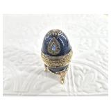 Beautiful enameled blue egg trinket dish bearing t