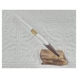 Desktop pen base with ancient walrus ivory fragmen