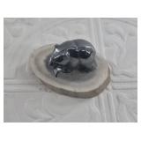 Hematite bear and fish on an antler base