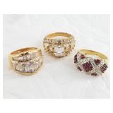 3 Sterling silver rings with gold plate: sizes 8,