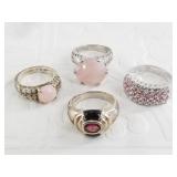 4 Sterling silver rings: sizes 7, 7, 8, 9