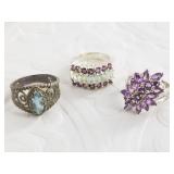 3 Sterling silver rings:  sizes 5, 5, 8