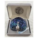 Brand new abalone peacock brooch